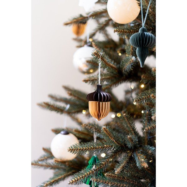 Decorazione per albero di natale in carta fatta a mano 10 cm Honeycomb Acorn – Sass & Belle-image-1