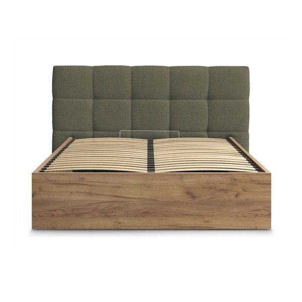 Letto matrimoniale imbottito/in truciolato verde imbottito con contenitore con rete inclusa 160x200 cm Kumo – Bobochic Paris