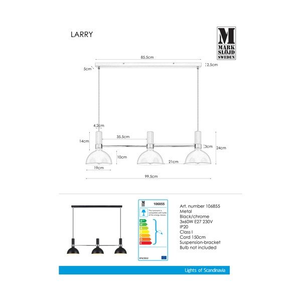Lampadario nero con paralume in metallo Larry – Markslöjd-image-2