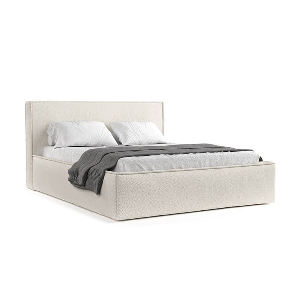 Letto matrimoniale color crema imbottito con spazio contenitivo con griglia inclusa 160x200 cm Lounge L – Maison de Rêve