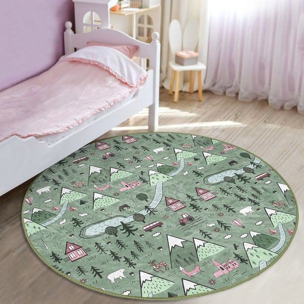 Tappeto verde per bambini ø 100 cm Comfort - Mila Home-image-1