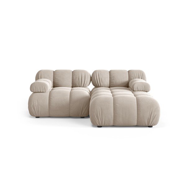 Divano angolare componibile color crema (con penisola a destra/con chaise lounge) con rivestimento in velluto – Micadoni 