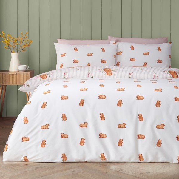 Set copripiumino e federa di colore naturale per letto matrimoniale 200x200 cm Happy Capy(bara) – Catherine Lansfield-image-1