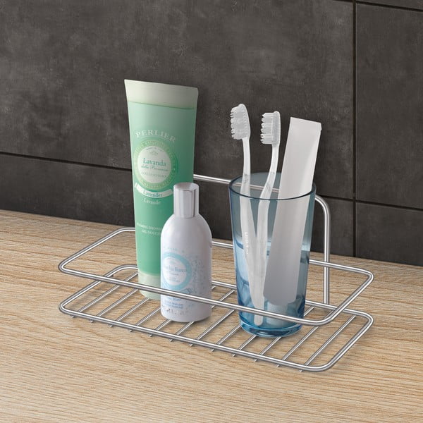 Mensola da bagno da appendere/senza foratura color argento lucido in acciaio Luxy – Metaltex-image-1