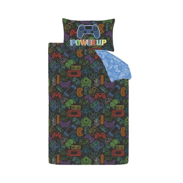 Set copripiumino e federa da bambini nero per letto singolo 135x200 cm Power Up Gamer – Catherine Lansfield