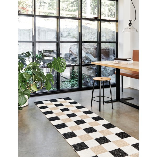 Passatoia da interno/esterno nera/color crema 70x300 cm Pix Black Vanilla – Pappelina-image-1