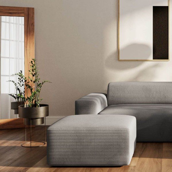Divano angolare grigio (con penisola a destra e chaise lounge) rivestito in velluto a coste Villet – Rodier-image-4