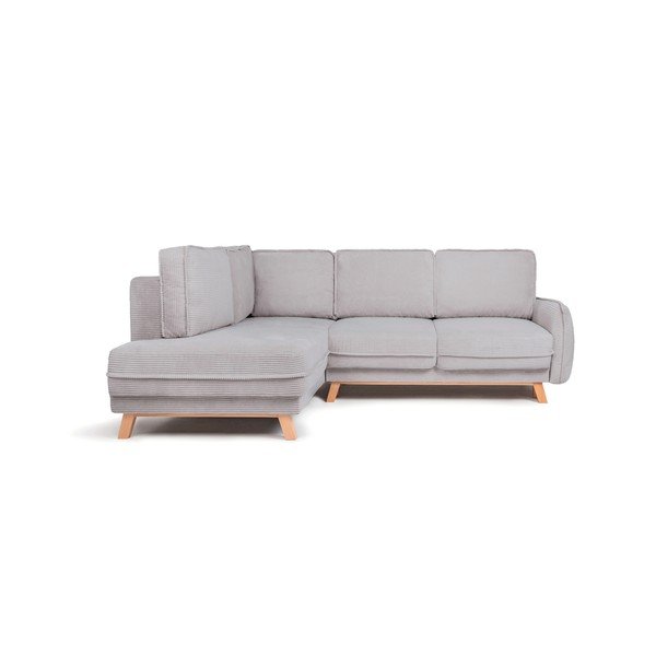 Divano angolare grigio chiaro allungabile/con contenitore (con penisola a sinistra/a L) con rivestimento in velluto a coste Tori – Bonami Selection