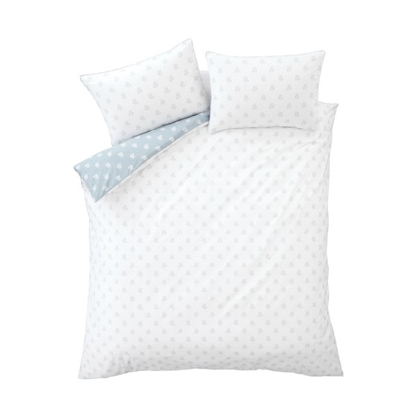 Set copripiumino e federa bianco e blu in cotone per letto singolo 135x200 cm Esme Floral – Bianca