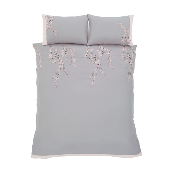 Biancheria da letto rosa e grigia Blossom, 200 x 200 cm Embroidered Blossom - Catherine Lansfield