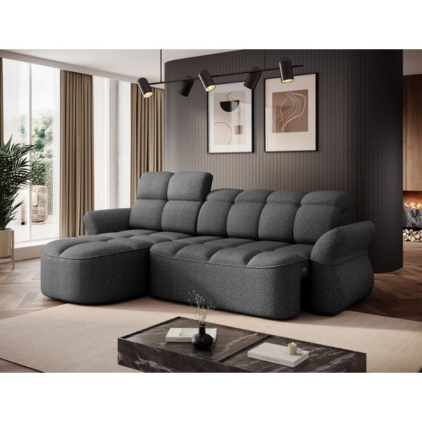 Divano angolare grigio scuro allungabile/con contenitore (con penisola a sinistra/con chaise lounge) e rivestimento in velluto Beneth – ELTAP-image-4