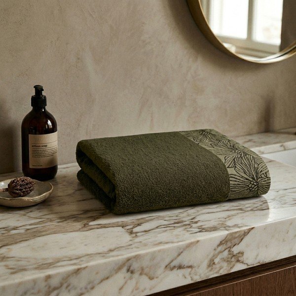 Asciugamano tipo terry verde scuro in cotone 50x100 cm Valencia – My House-image-1
