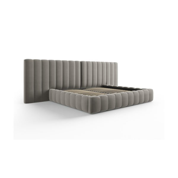 Letto matrimoniale imbottito grigio con contenitore e griglia 200x200 cm Gina - Milo Casa