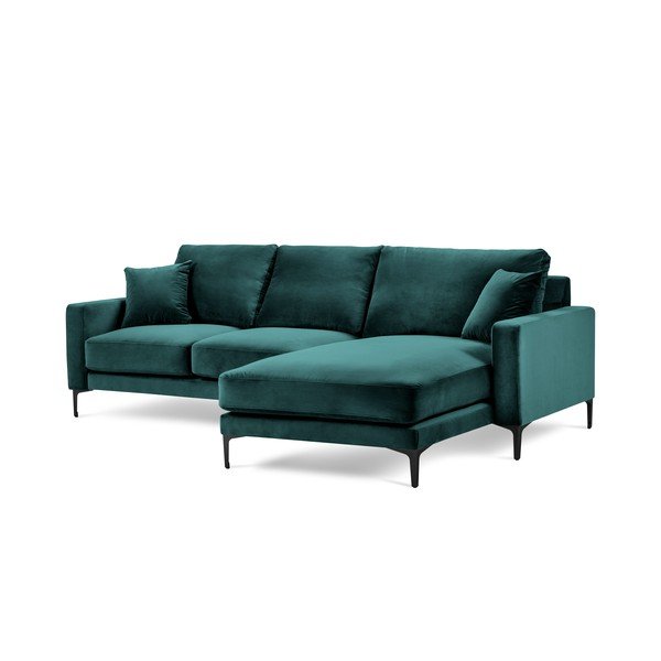 Divano angolare in velluto blu turchese, angolo destro Harmony - Kooko Home-image-2
