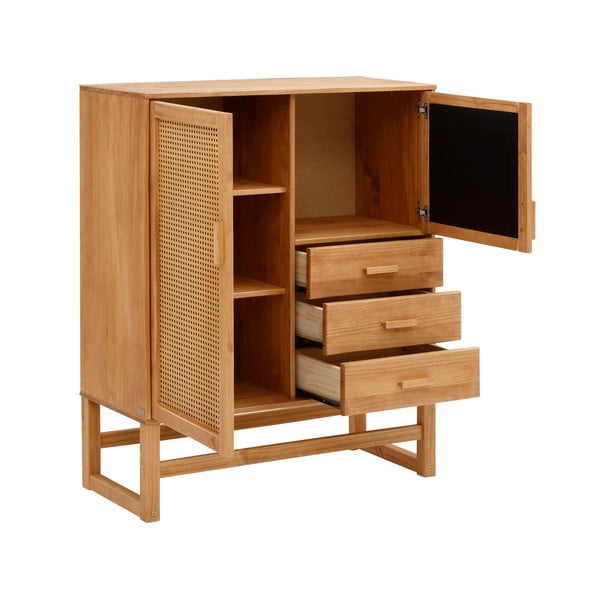 Cassettiera in legno di pino con ante in rattan , larghezza 90 cm Jolene - Støraa-image-3