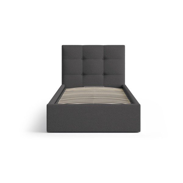 Letto singolo imbottito color antracite con contenitore con rete inclusa 90x200 cm Phaedra – Micadoni -image-3