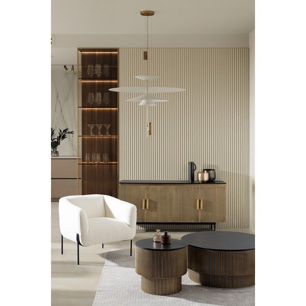 Tavolino da salotto rotondo nero/dorato con piano in legno di mango ø 90 cm Virat – Bizzotto-image-2