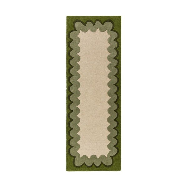 Passatoia verde/di colore naturale in lana tessuta a mano 80x230 cm Wiggle Wool – Flair Rugs