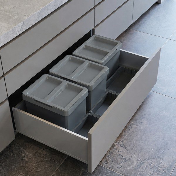 Cestino per la spazzatura grigio in plastica per raccolta differenziata/incorporabile 3x12 l Metropolis Flip-up – Elletipi-image-1
