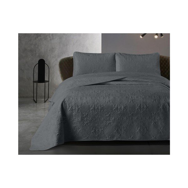 Copriletto grigio in microfibra con due federe Velvet Clara, 250 x 260 cm - Dreamhouse
