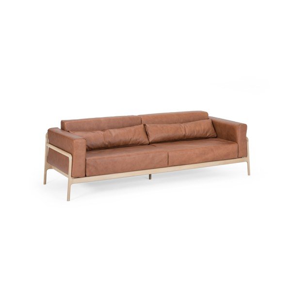 Divano in pelle di bufalo marrone cognac con struttura in rovere massiccio , 240 cm Fawn - Gazzda-image-3