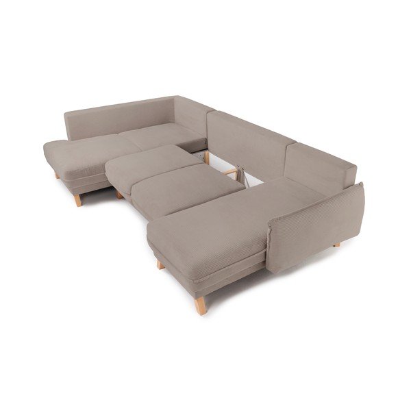 Divano angolare grigio tortora allungabile/con contenitore (con penisola a sinistra/a U) con rivestimento in velluto a coste Tori – Bonami Selection-image-3