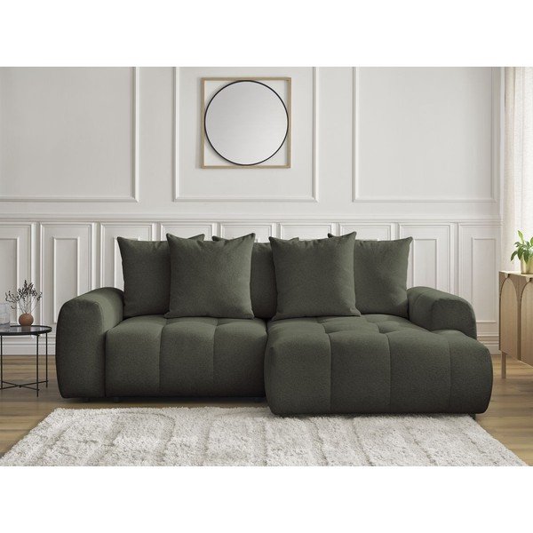 Divano angolare color kaki allungabile/con contenitore (con penisola a destra/con chaise lounge) con rivestimento in ciniglia Roxelane – Bobochic Paris-image-1