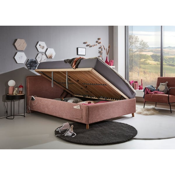 Letto da bambini rosa imbottito con contenitore con rete inclusa 140x200 cm Fun – Meise Möbel-image-1