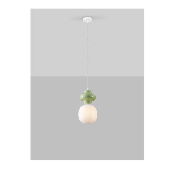 Lampadario bianco/verde chiaro in ceramica con paralume in vetro ø 18 cm Clio – Nova Luce-image-2