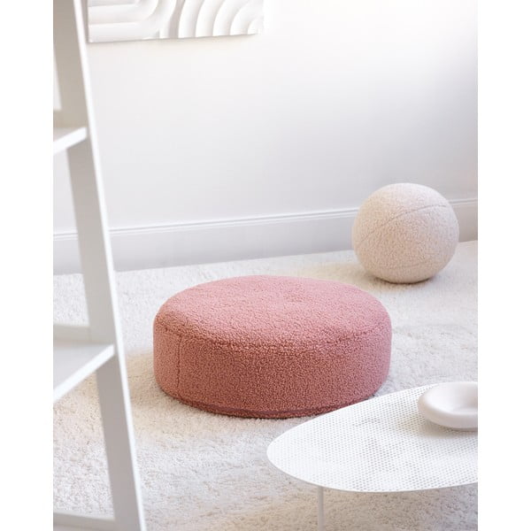 Pouf a sacco per bambini rosa con rivestimento in bouclé Round – Wigiwama-image-3