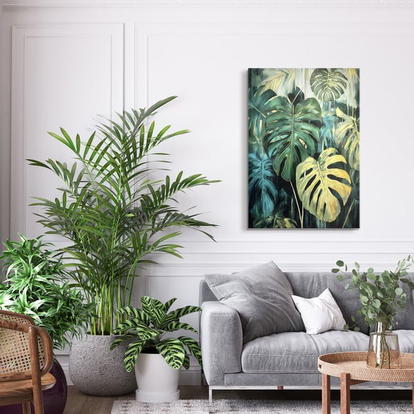 Quadro con elementi dipinti a mano 70x100 cm Monstera – Styler-image-1