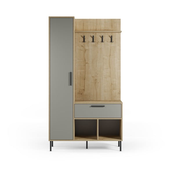 Set da corridoio effetto rovere con decoro verde-naturale 108x195x35 cm Heidy - Marckeric