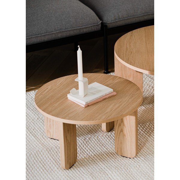 Tavolino da salotto rotondo di colore naturale con piano effetto rovere ø 55 cm Kuvu – noo.ma-image-1