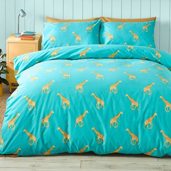 Set copripiumino e federa da bambini turchese per letto matrimoniale e per letto esteso 230x220 cm Havin A Giraffe – Catherine Lansfield-image-2