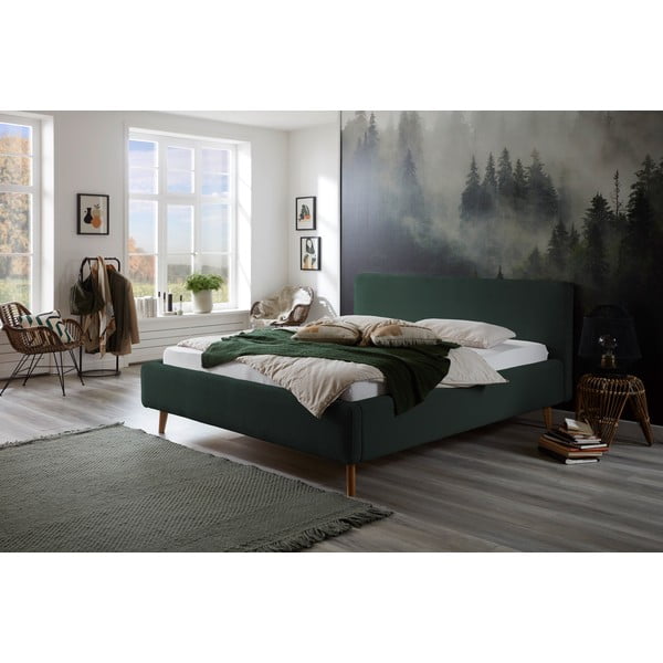Letto matrimoniale imbottito verde scuro con contenitore con rete inclusa 160x200 cm Mattis Cord – Meise Möbel-image-1