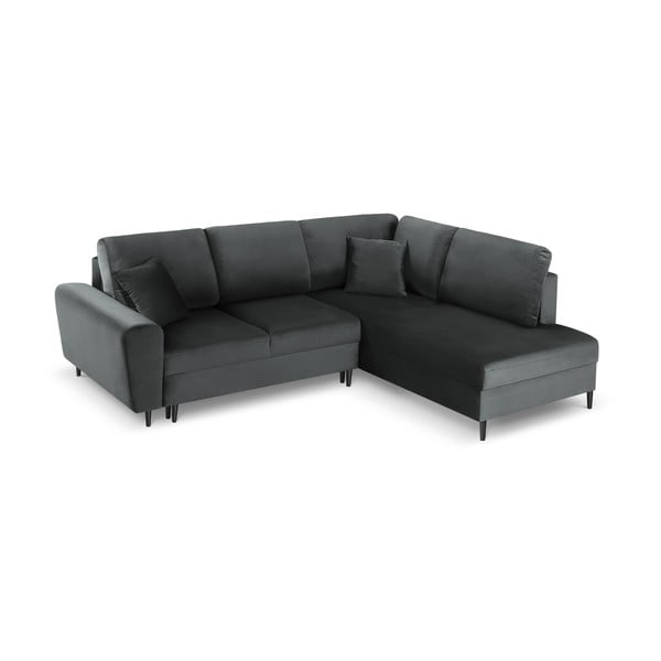 Divano angolare grigio scuro allungabile e con contenitore (con penisola a destra/a L) con rivestimento in velluto Kyoto – Cosmopolitan Design-image-1