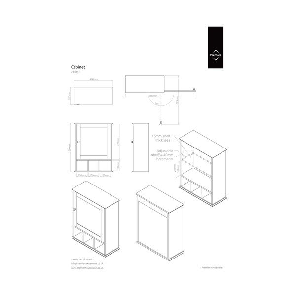 Mobile bianco con specchio da bagno da appendere 46x58 cm Port - Premier Housewares-image-1