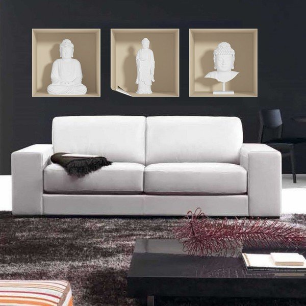 Set di 3 adesivi con effetto 3D Buddha bianco - Ambiance