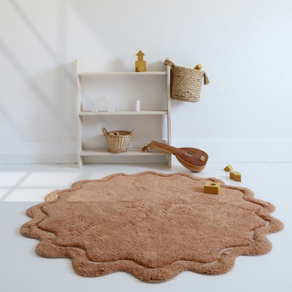 Tappeto rotondo color mattone in cotone lavabile e tessuto a mano ø 110 cm Sweet April Toffee – Nattiot-image-1