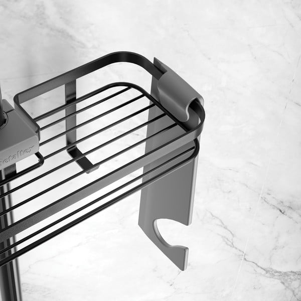 Mensola da bagno autoportante in acciaio nero opaco Lava - Metaltex-image-4