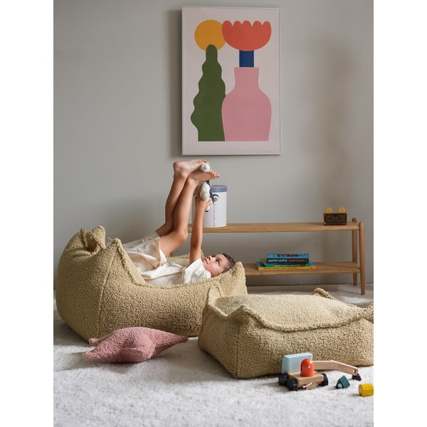 Pouf a sacco per bambini verde con rivestimento in bouclé Square – Wigiwama-image-3