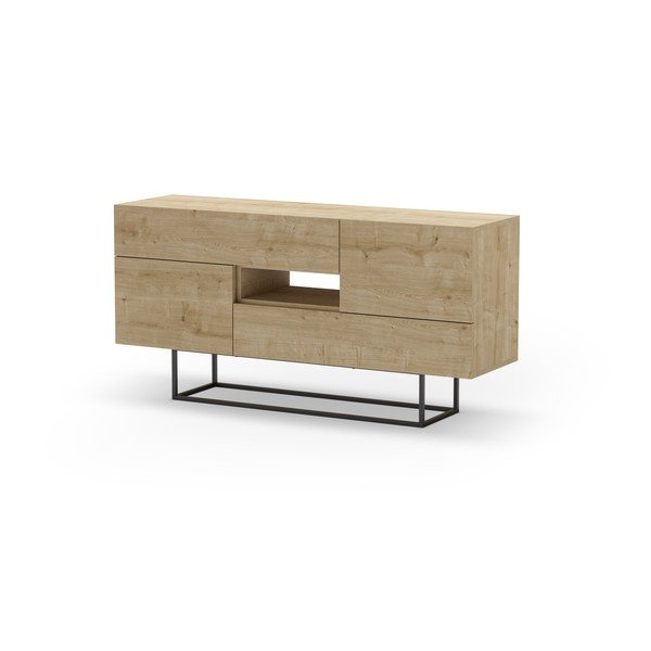 Cassettiera bassa in rovere decorato in colore naturale 145x82 cm Titan - Marckeric-image-3
