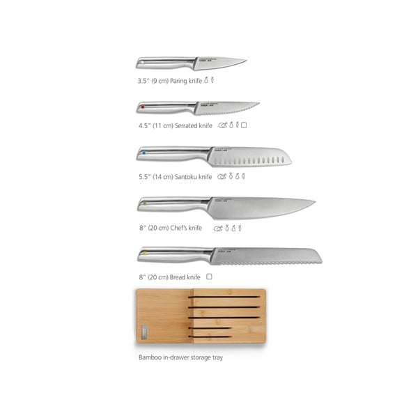 Set di coltelli con lama in acciaio inox e supporto 5 pz Elevate Bamboo – Joseph Joseph-image-4