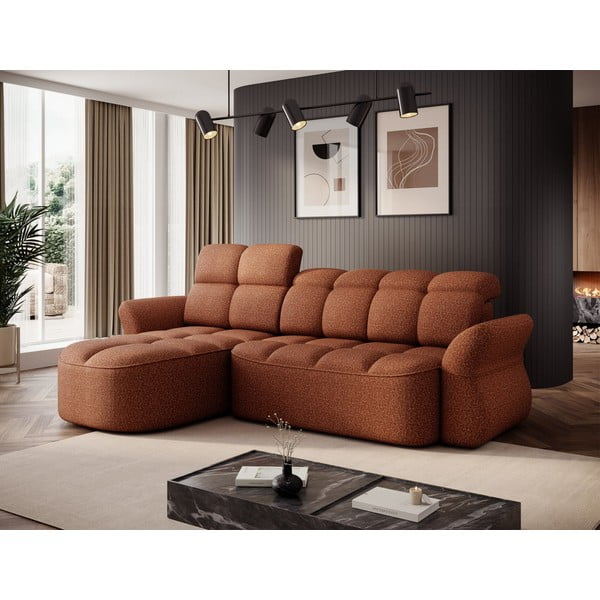 Divano angolare color terracotta allungabile/con contenitore (con penisola a sinistra/con chaise lounge) e rivestimento in velluto Beneth – ELTAP-image-3