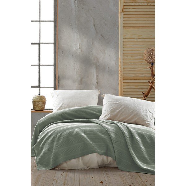 Copriletto in cotone verde per letto matrimoniale 220x235 cm Leona - Mijolnir-image-1