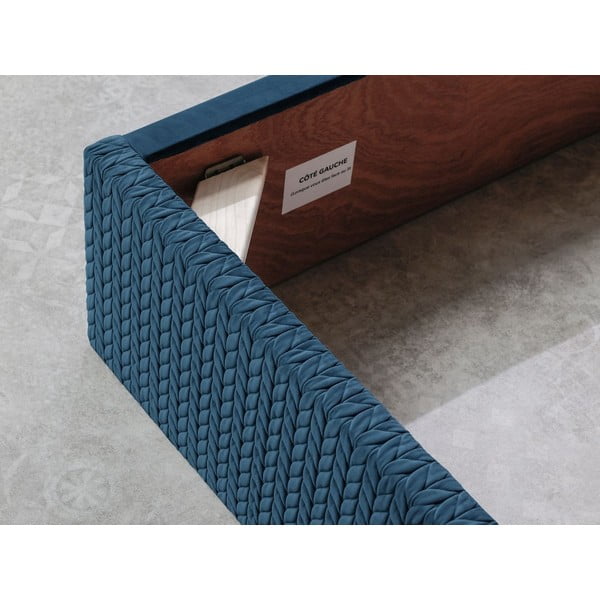 Letto matrimoniale imbottito blu con vano contenitore con griglia 160x200 cm Adele - Bobochic Paris-image-4