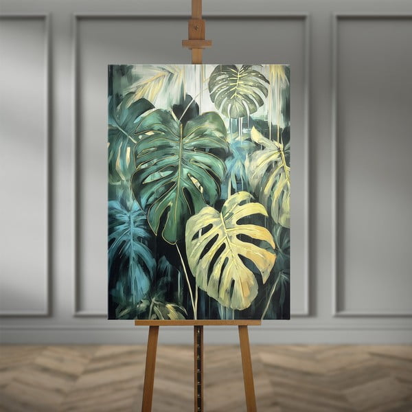 Quadro con elementi dipinti a mano 70x100 cm Monstera – Styler-image-4