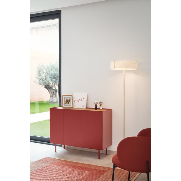 Cassettiera bassa rossa effetto rovere 110x85 cm Arista - Teulat-image-1