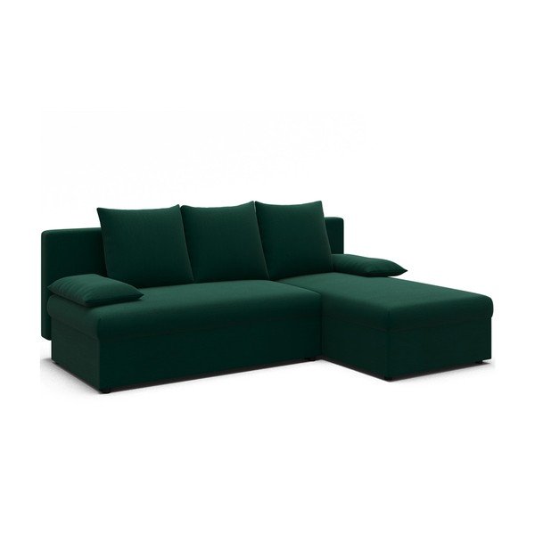 Divano angolare verde allungabile/con contenitore con rivestimento in velluto Gino – ELTAP