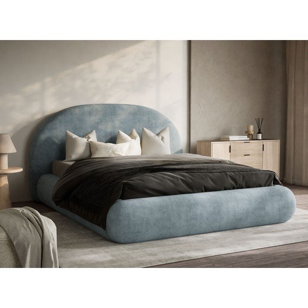 Letto matrimoniale imbottito azzurro con contenitore con rete inclusa 140x200 cm Maumere – Maison de Rêve-image-3